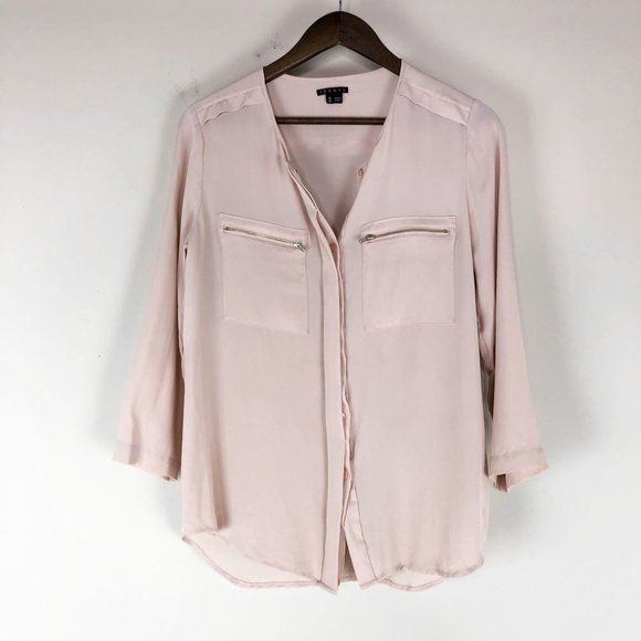 Theory Blush Pink Blouse with Zipper Detail - Picture 1 of 5